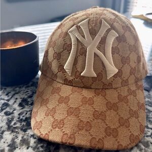 Gucci Beige Monogram Baseball Cap with White Embroidered Logo